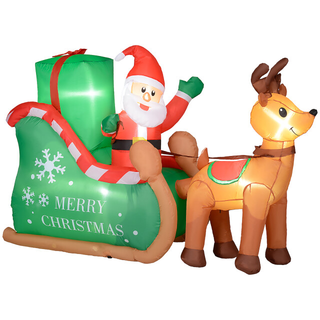 Homcom Kerstman met slee & rendier opblaasbaar led-verlichting 210x80x140 cm