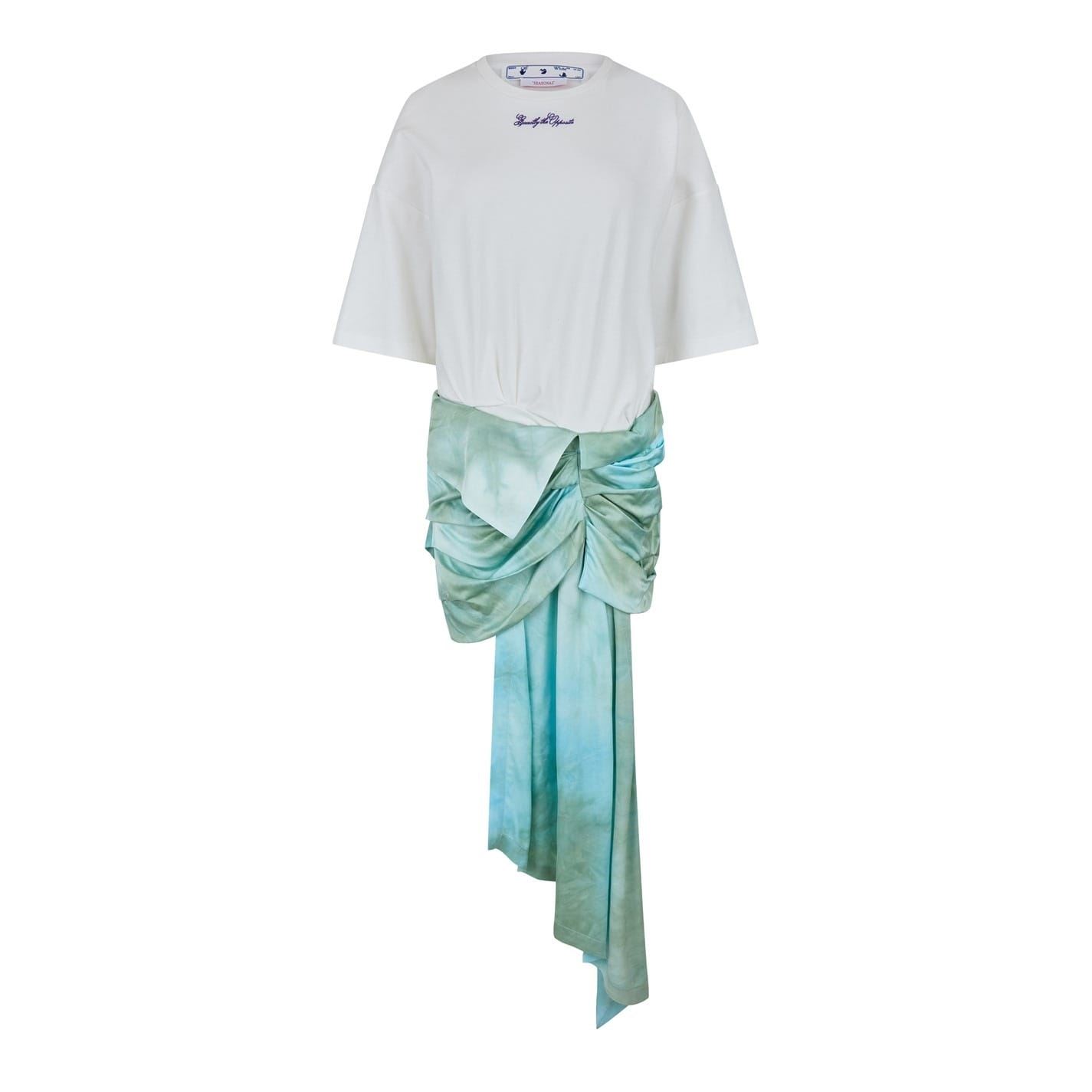 Off-White Womens Off White Crew Neck Midi T-Shirt Dress in Light Blue – Size 12 UK