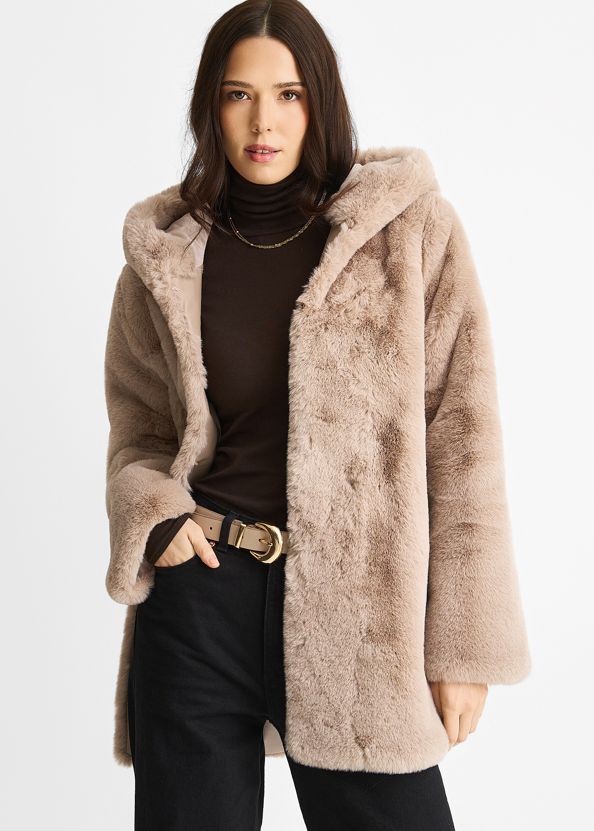 Hooded Faux Fur Jacket