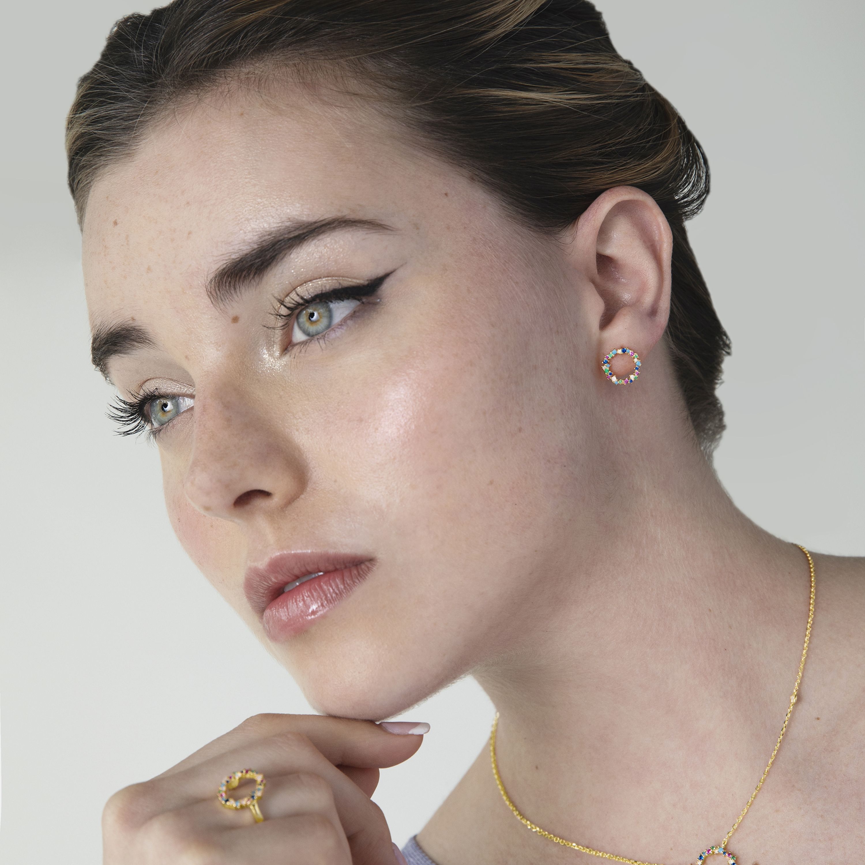 Luxenter Thilak-örhängen i 925 sterling silver och flerfärgade zirkoner med 18k gul guldplätering dam – bild 2