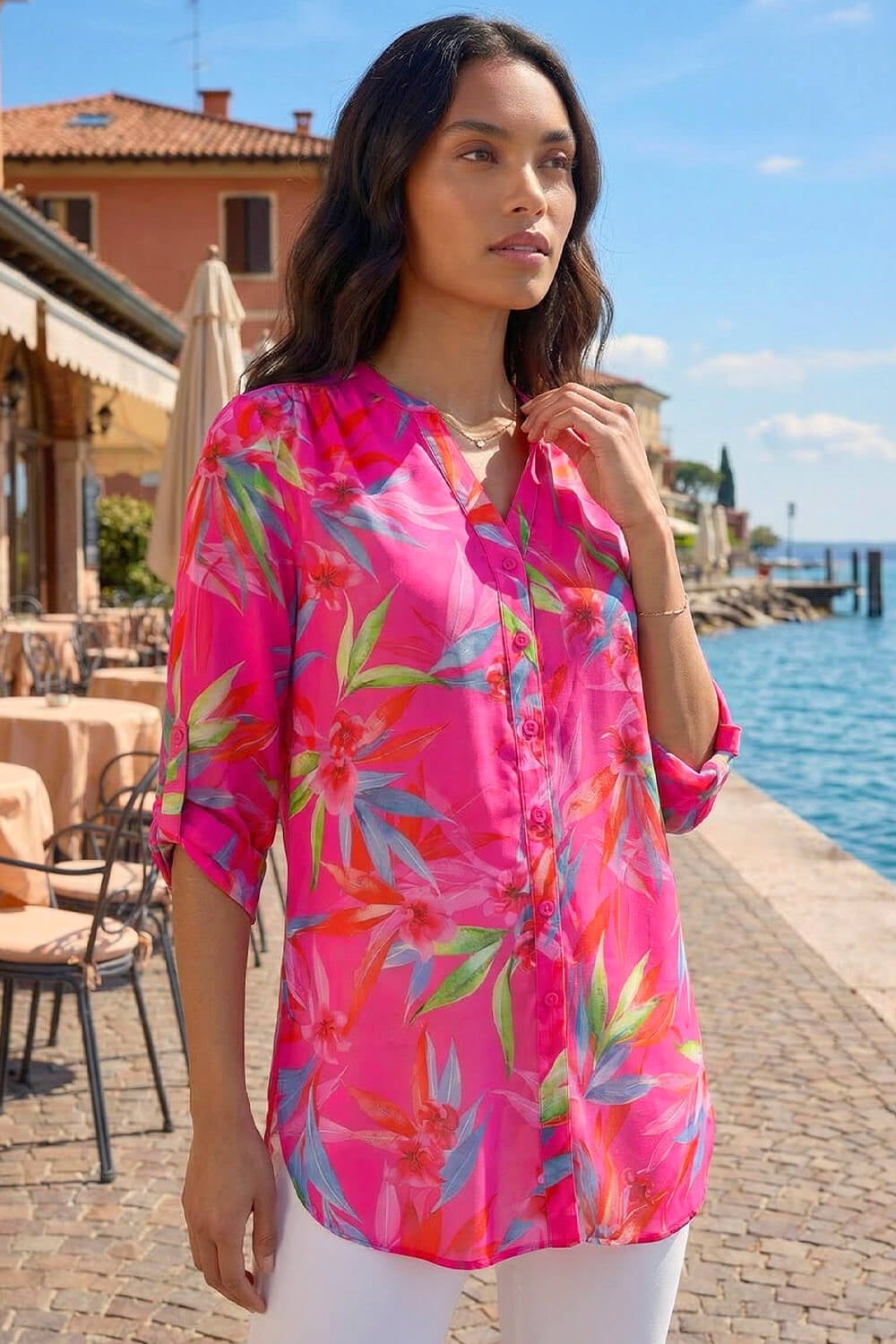 Roman Womens Floral Print Longline Blouse - Pink - Size 18 UK