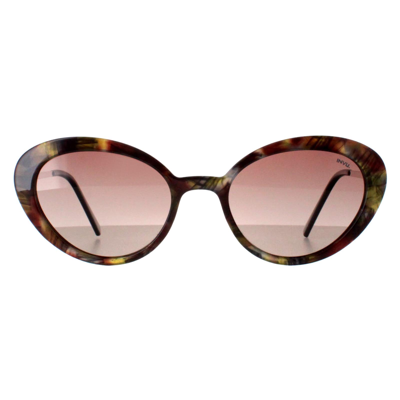Thumbnail - INVU Oval Womens Cloud Brown Sage Tortoise Brown Polarized B2108