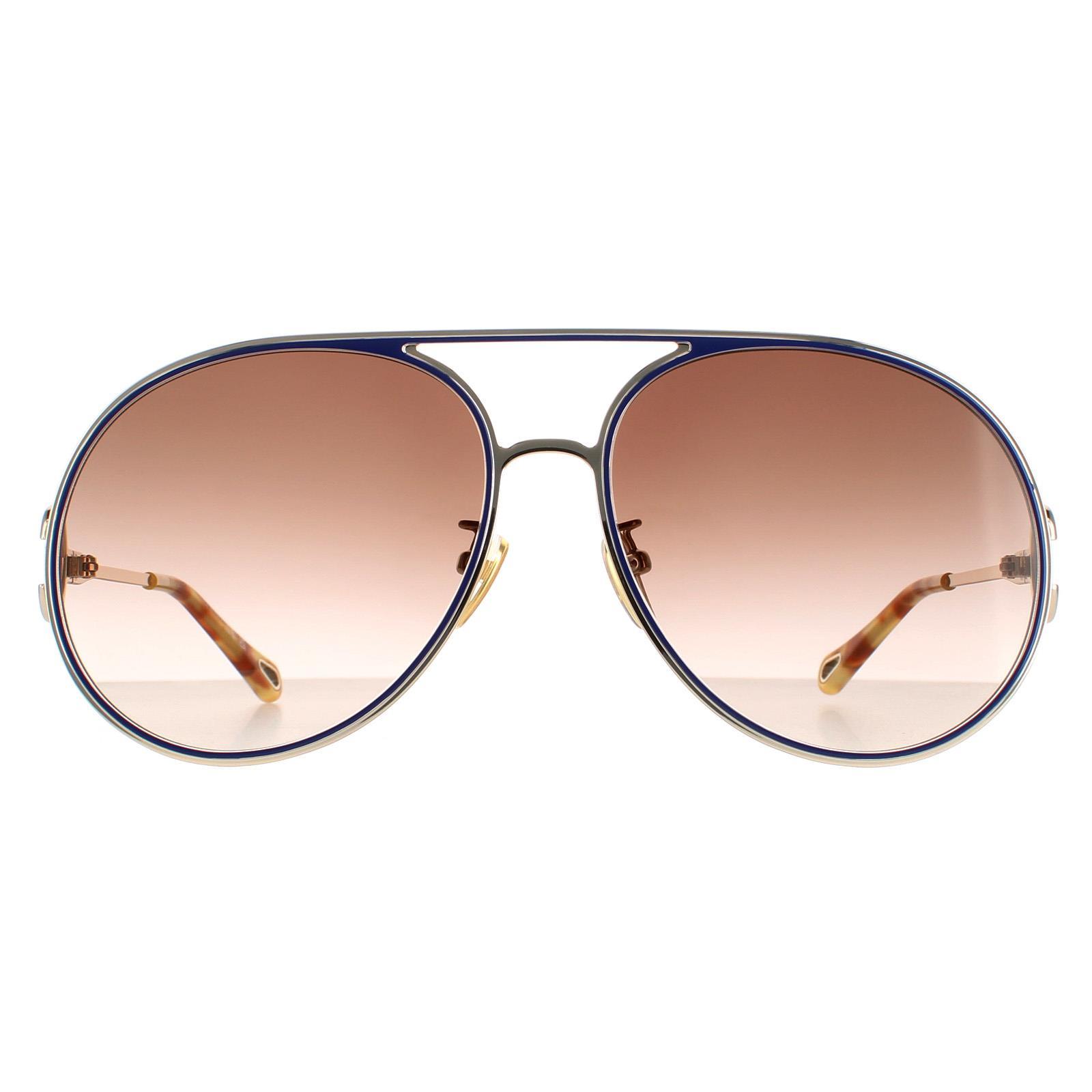 Thumbnail - Chloe Aviator Womens Gold Blau Braun Gradient Sonnenbrille