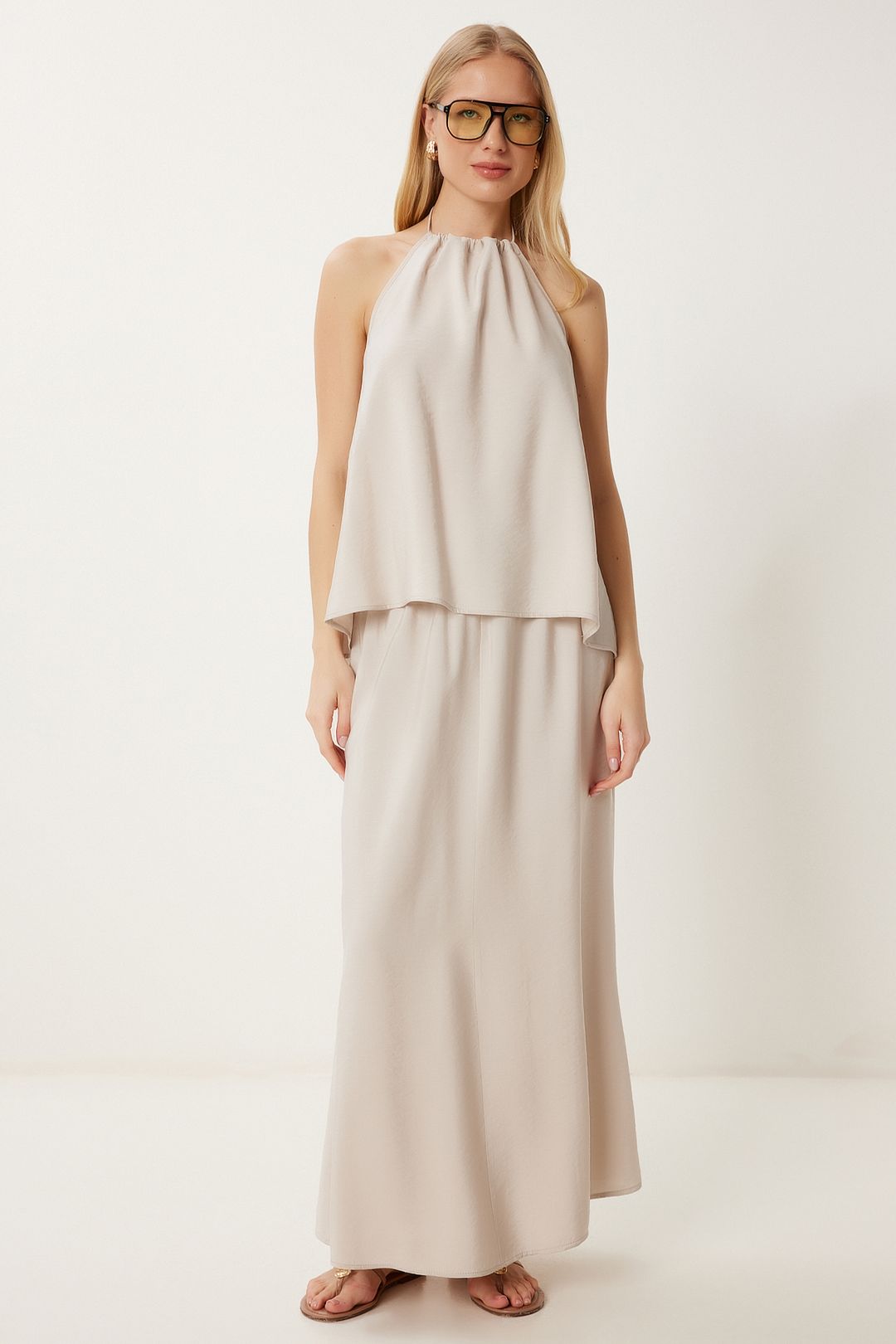 Happiness Istanbul Halter Neck Blus och Maxi Kjol Set dam – bild 2