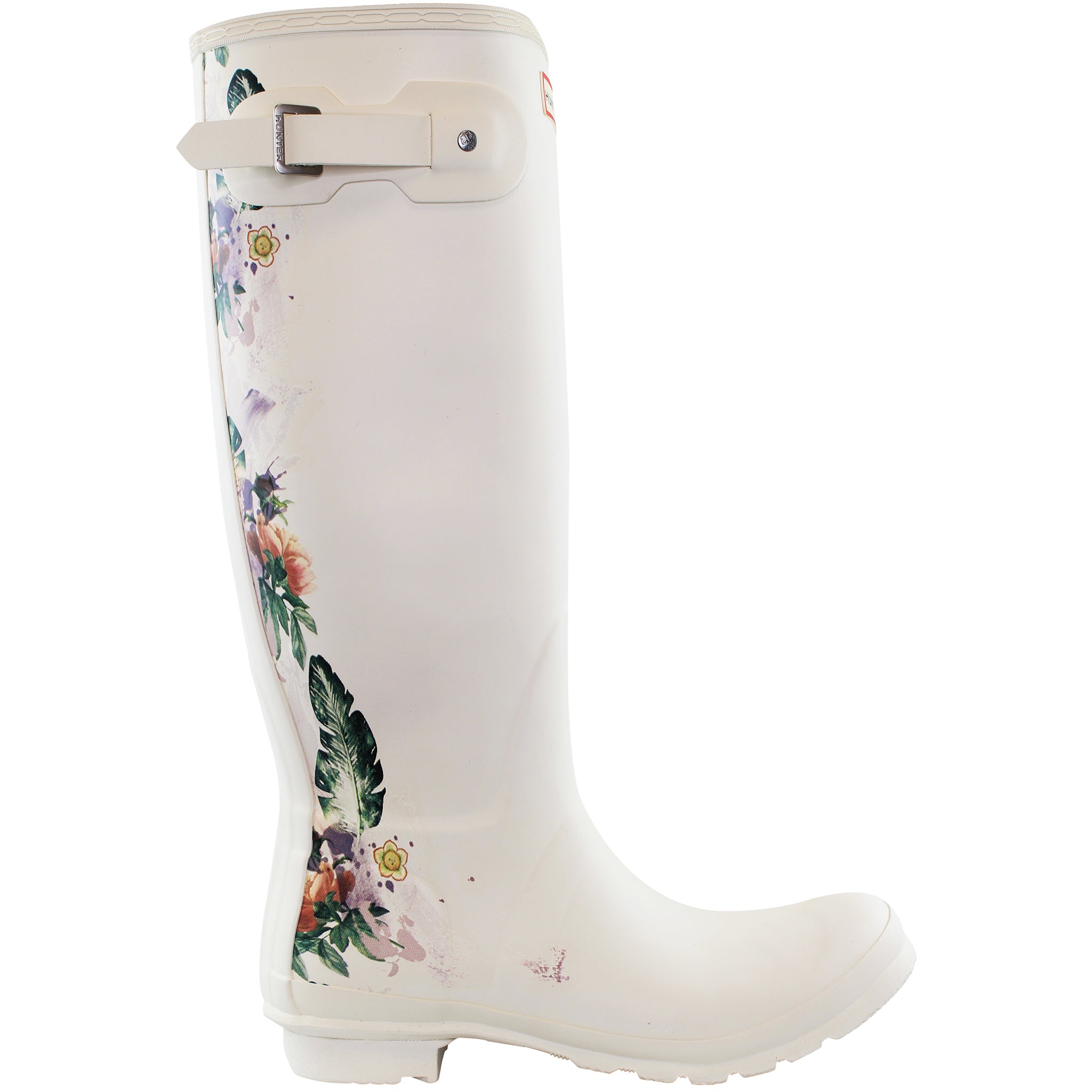 Hunter Tall Botanical Back Womens White Wellington Boots Rubber – Size UK 6