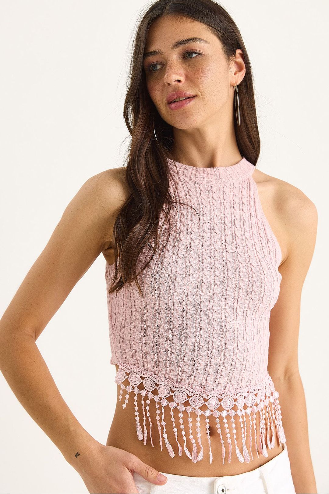 Texturerad Halterneck Crop Blus