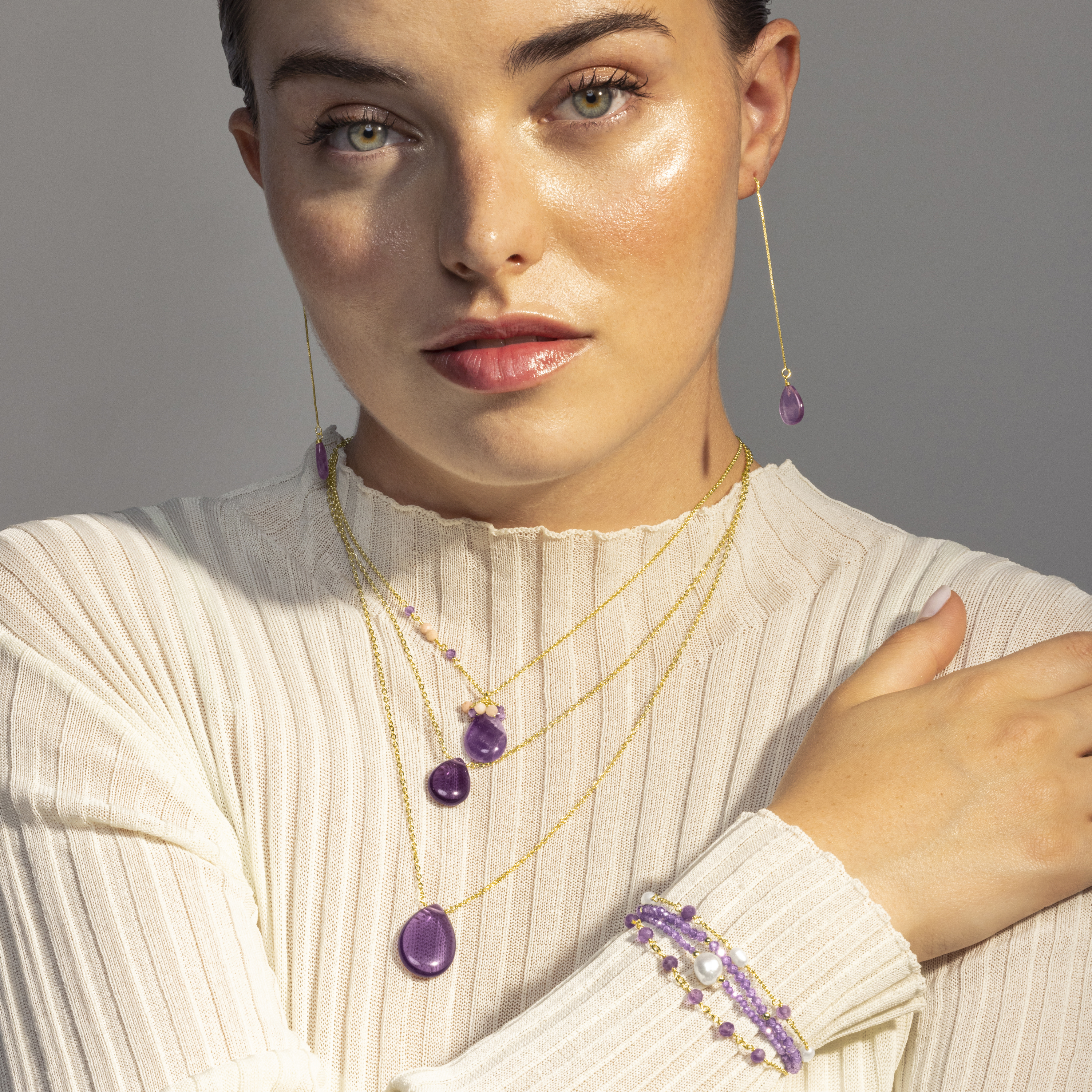 Luxenter ekhao armband i metallegering och ametist zirkonia 18K guldpläterad finish dam – bild 2