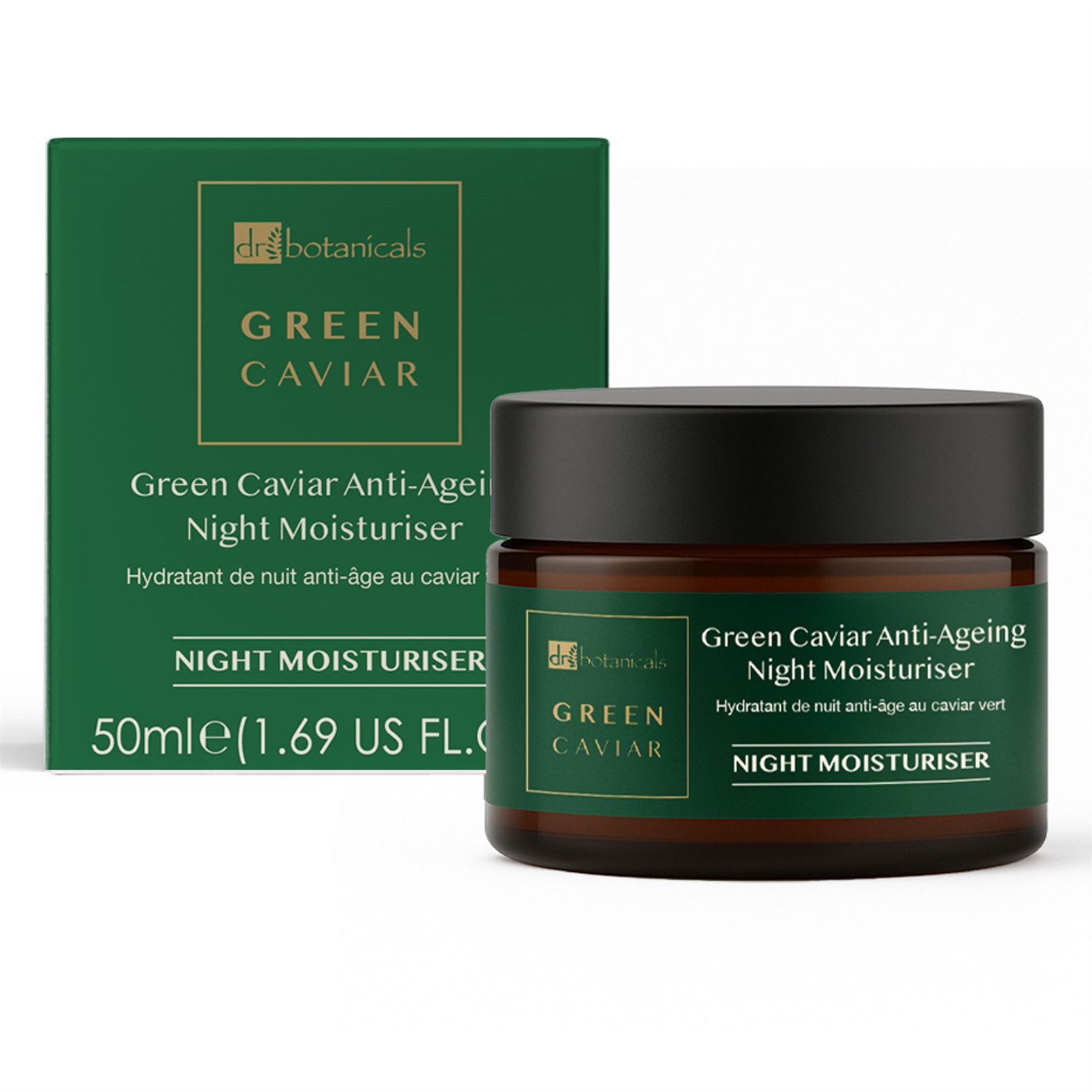 Dr. Botanicals Unisex Green Caviar & Argan Oil Anti-Oxidant Anti-Ageing Night Cream 50ml for Fine Lines, Wrinkles, Dryness - One Size