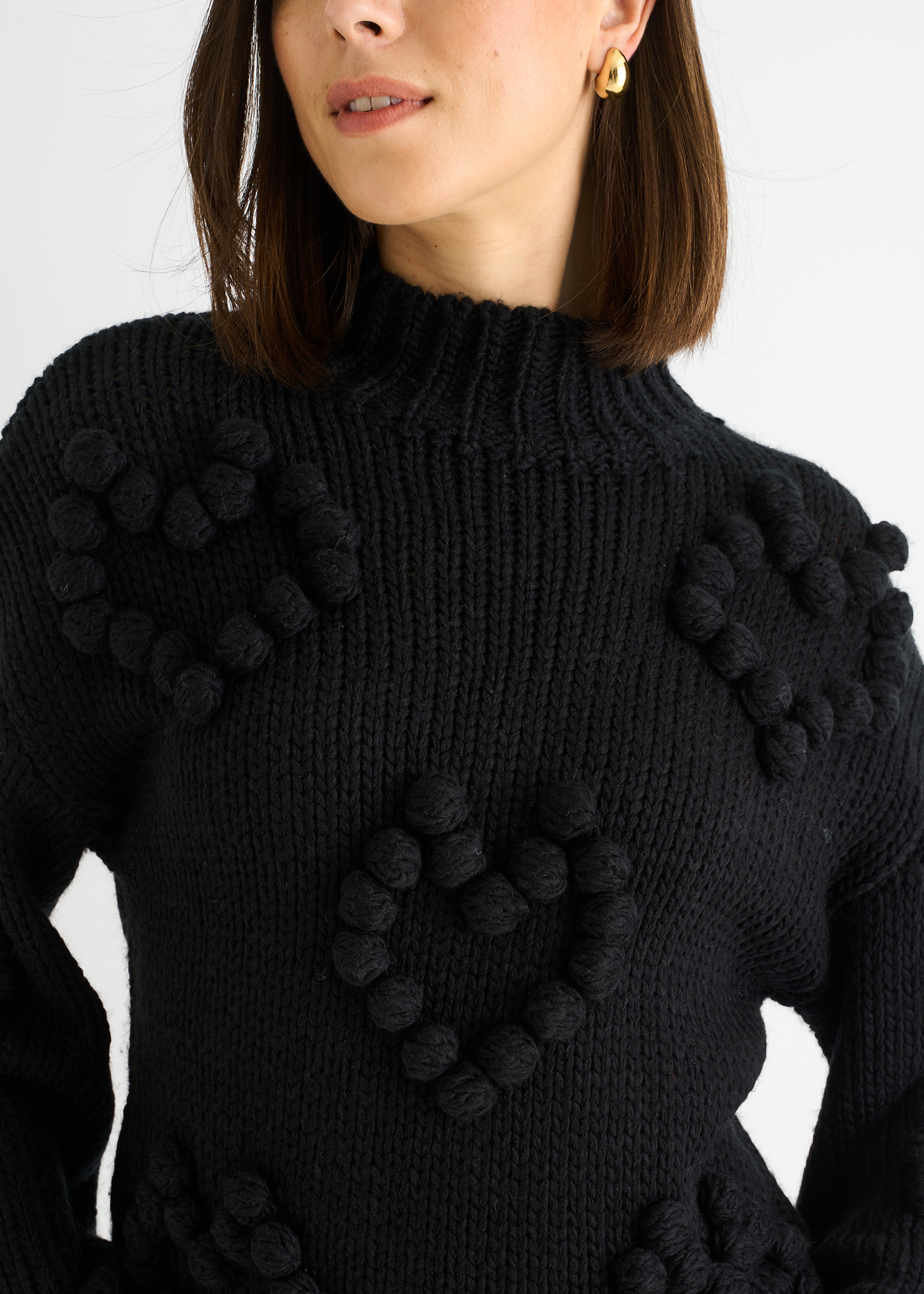 Gini London Heart Bubble Chunky Stickad Jumper med hög hals stickade tröjor dam – bild 2