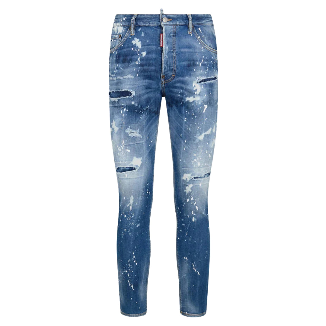 Cool Guy Jean Förstärkta Blå Jeans Med Slitna Ben