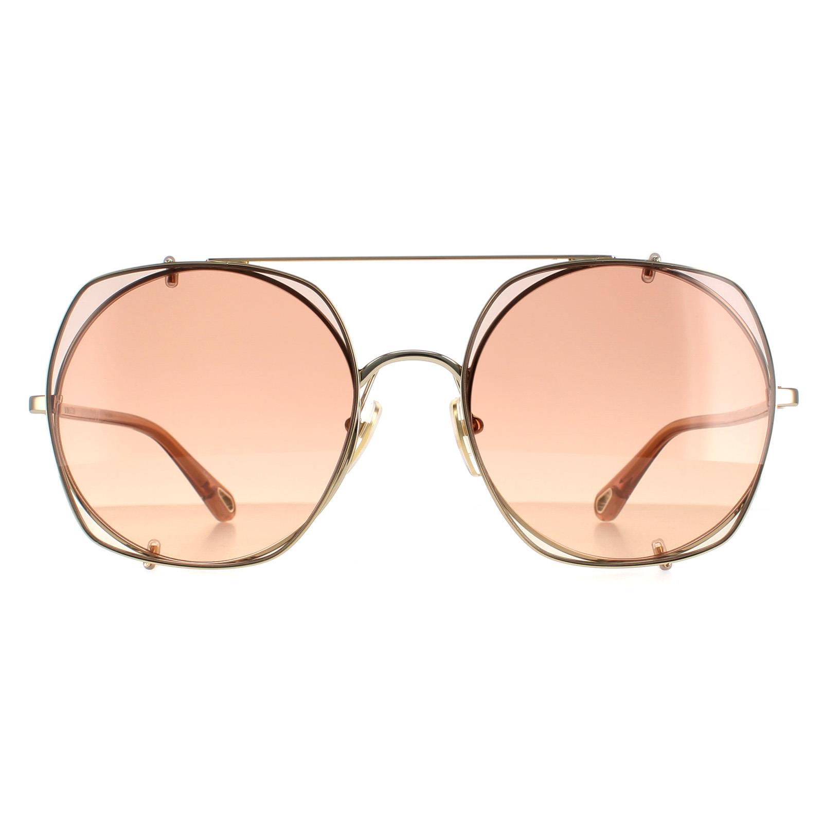 Thumbnail - Chloe Pilotenbrille Damen Gold Braun Farbverlauf CH0042S