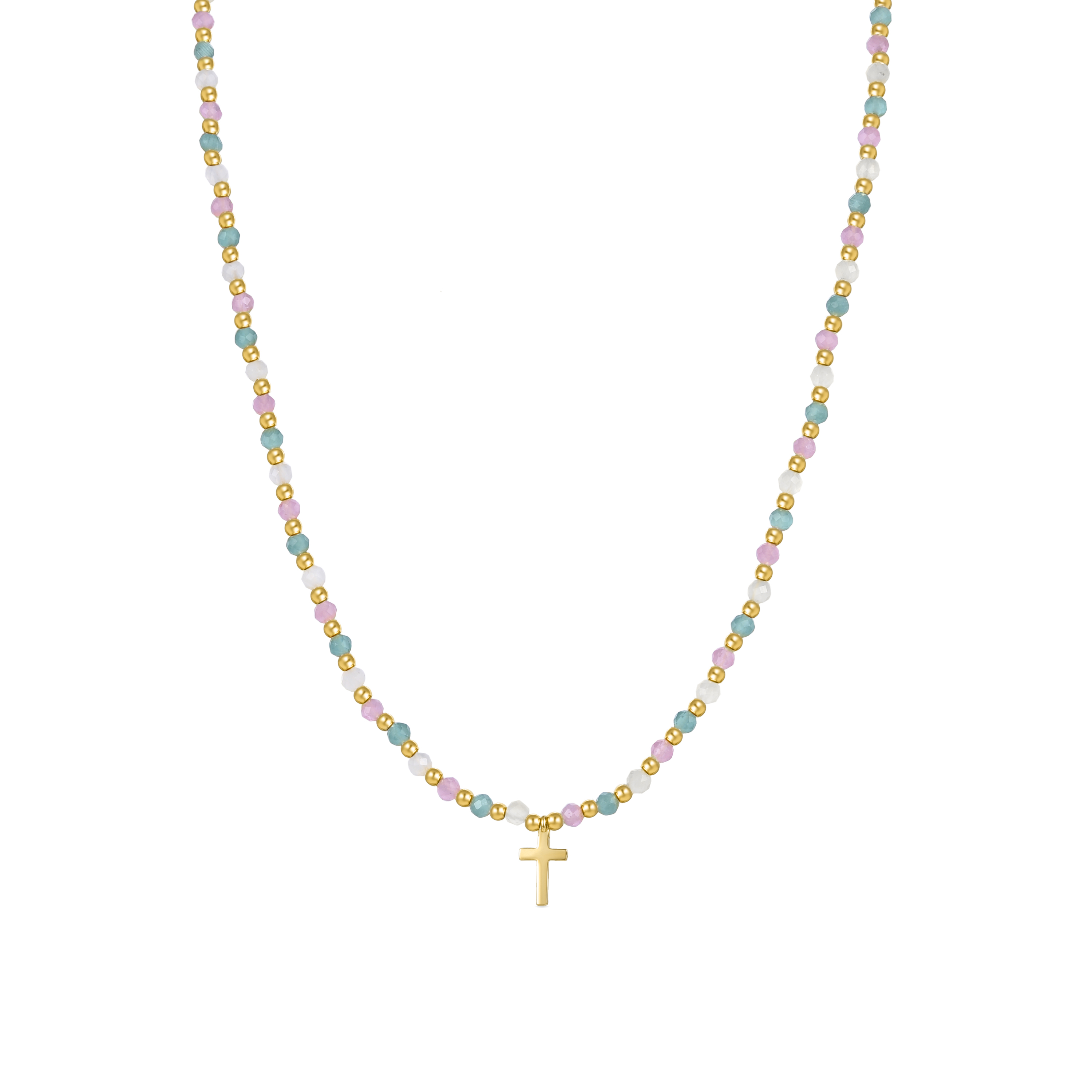 Sterling Silver 925 Halsband med flerfärgade kristaller, avslutat i 18K gult guld Liwa