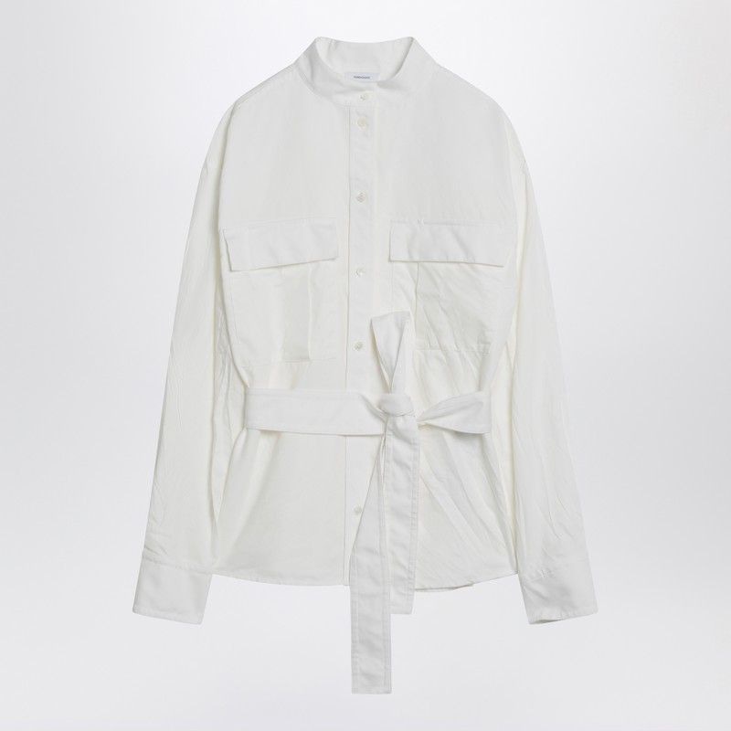 Witte Geshorte Blouse In Katoenmengsel