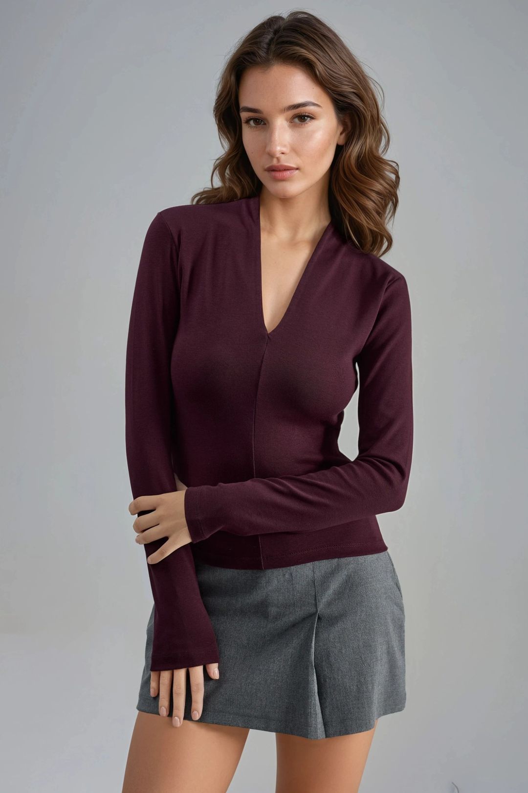 Busem Slim Fit V-ringad Blus med Lång Ärmar dam – bild 2
