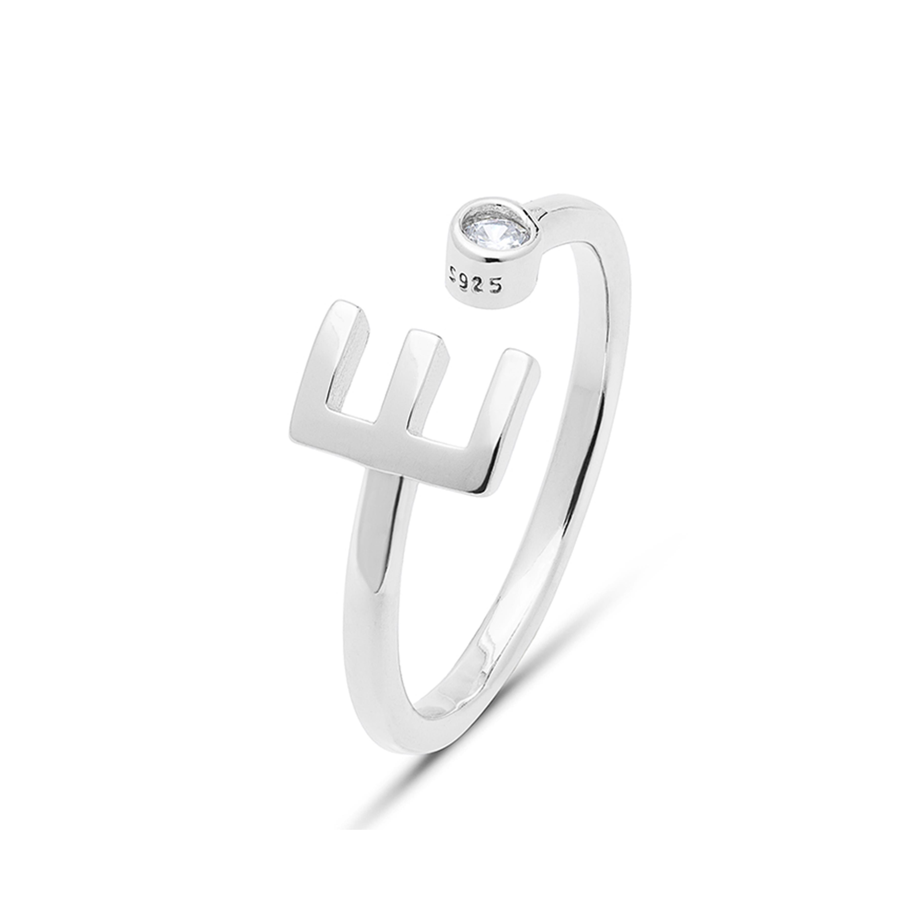 925 Sterling Silver Ring med Rhodium Pläterad Briljant Zirkonia Alfabet