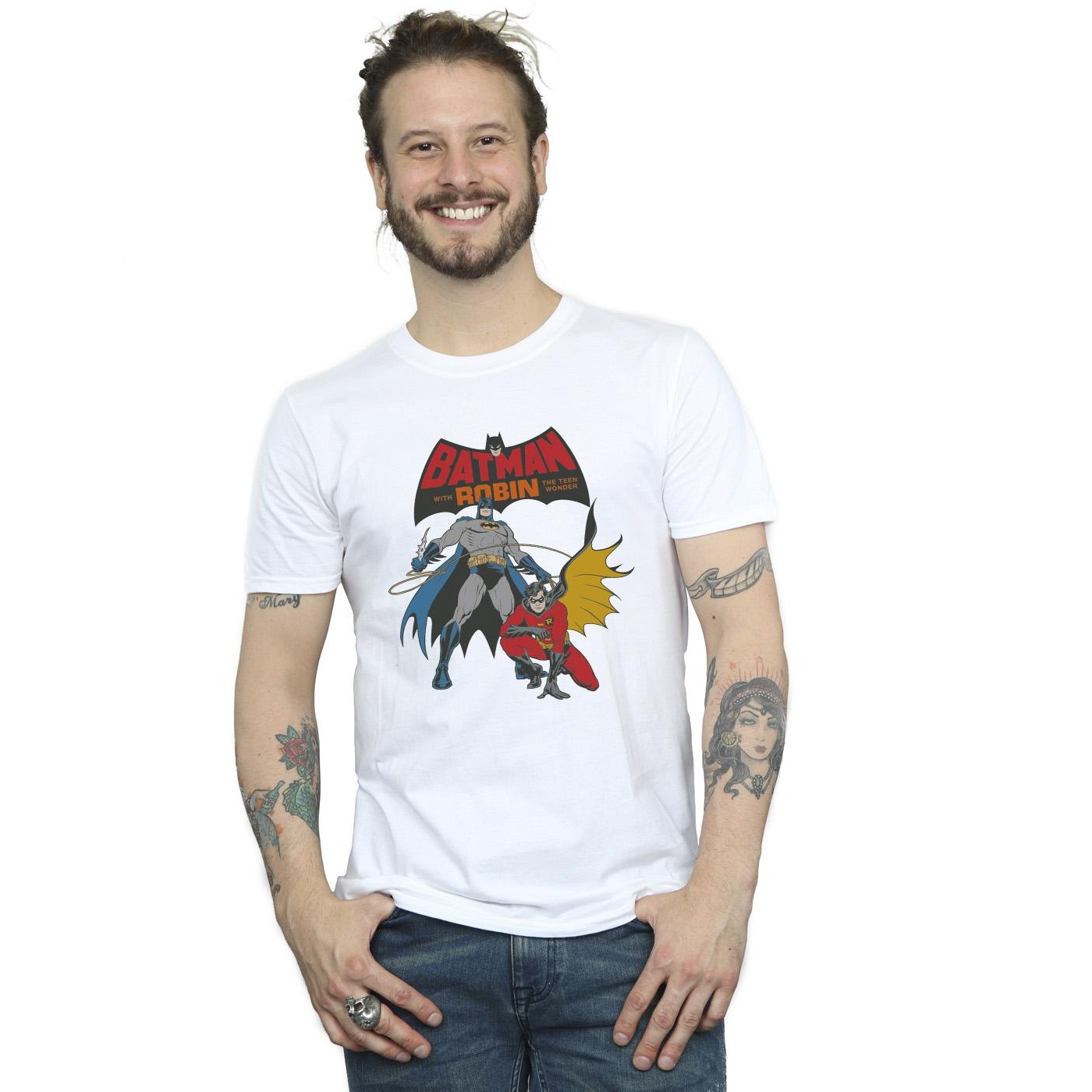 DC Comics Batman och Robin T-shirt, herr (Vit) – bild 2